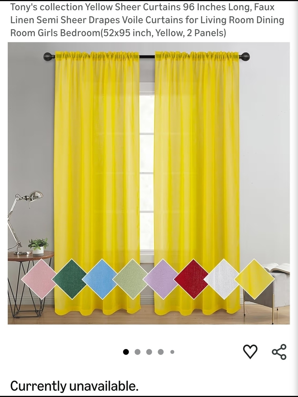 Yellow Sheer Curtains - Bright Yellow Semi-Sheer Window Panels (2-Pack)